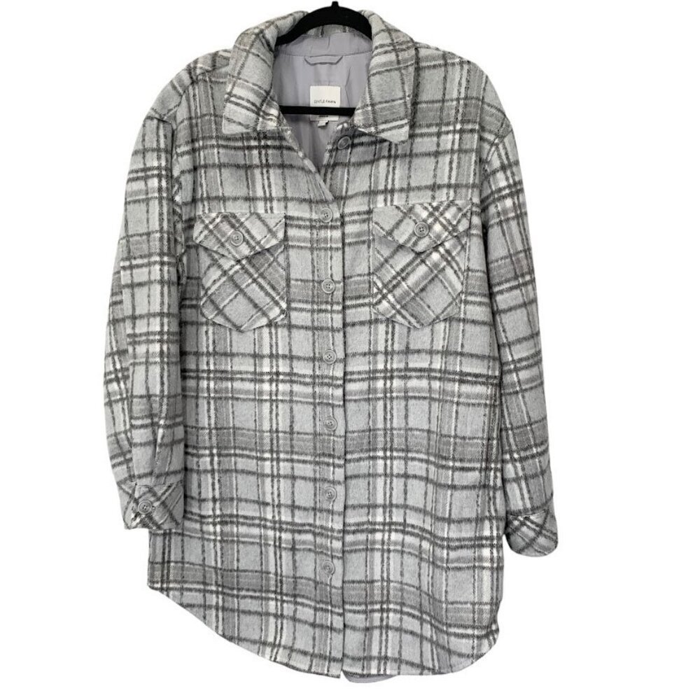 Gentle Fawn Plaid Shacket Coat Womens Size L Gray White Gorpcore Lumberjack Chic